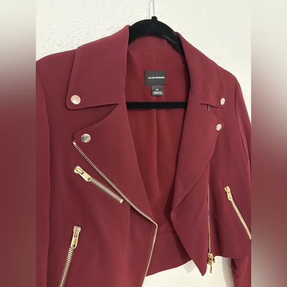 Club Monaco Deep Red Polyester Jacket with Gold Zippers - Picture 2 of 7